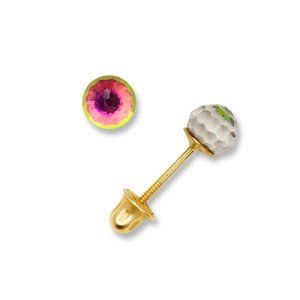 Authentic 14K Solid Gold Iridescent Crystal Ball Screw Back Studs Size 4mm